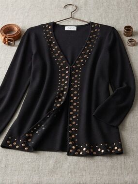 Valenti Bronze Studded Black Open Front Cardigan
